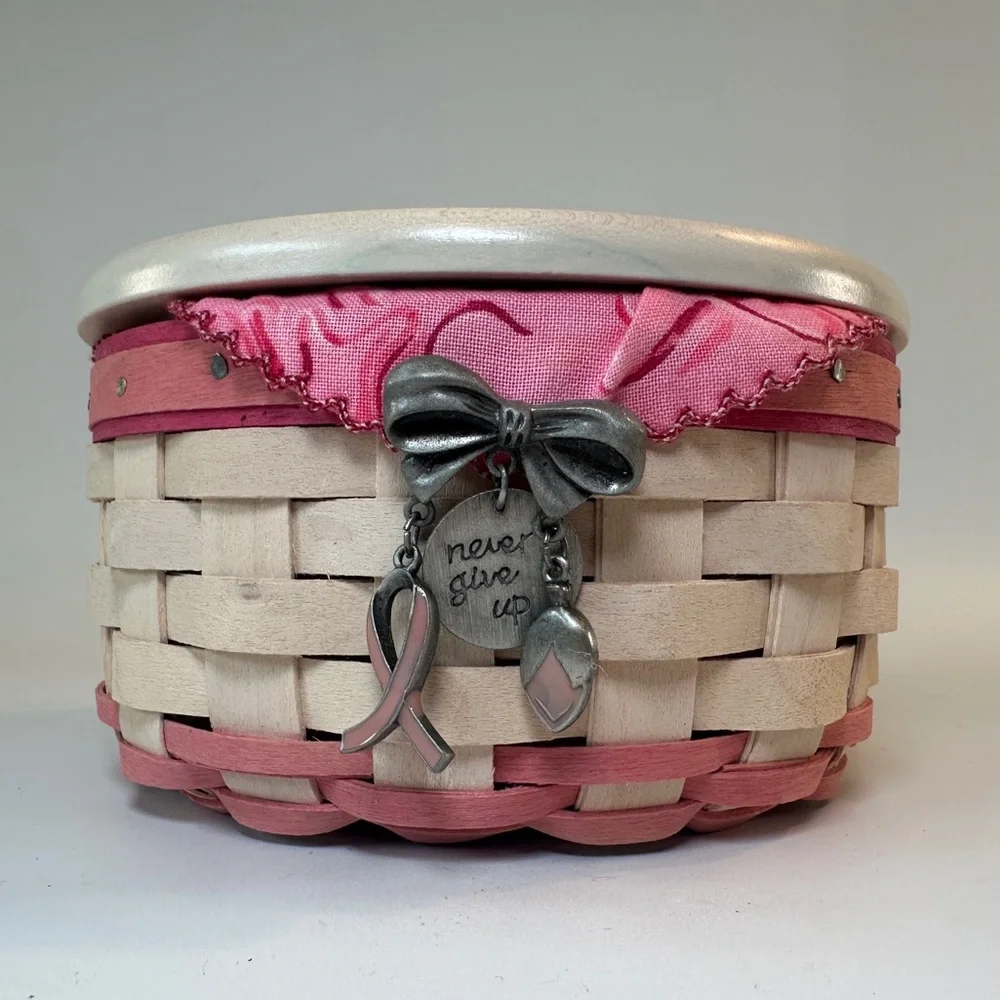 VTG Longaberger‎ Horizon of Hope Whitewash Basket Lid Liner Charms Never Give Up